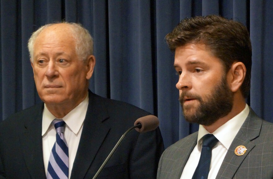 Former Gov. Pat Quinn, a Democrat from Chicago, is pictured at a state Capitol news conference Tuesday with Rep. Ryan Spain, R-Peoria, to promote ethics reforms. The pair spoke in favor of a constitutional amendment that would allow citizens to propose ethics-related constitutional amendments on the ballot through petitions.