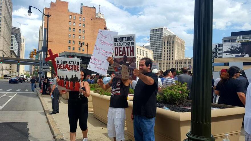 Protesters demand the release of Iraqi nationals picked up in immigration raids in 2017.