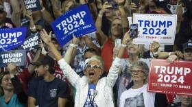 Supporters of former President Donald Trump cheer at the South Dakota Republican Party Monumental Leaders rally on Sept. 8, 2023. (Toby Brusseau/AP)