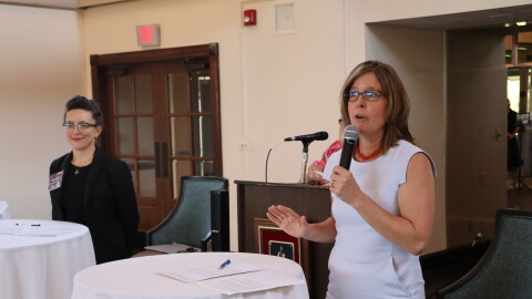 Asheville Mayor Esther Manheimer at a forum hosted by Leadership Asheville on May 27.