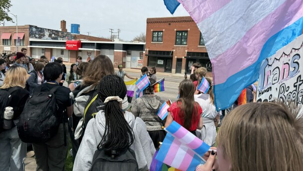 Students at Wichita East High School participate in a walkout protesting anti-trans legislation in April 2024. A proposed complaint form would invite Kansans to report walkouts that they suspect violates a new law.