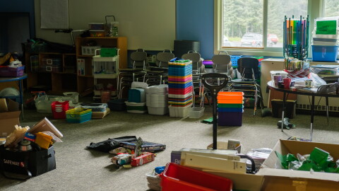 An East Elementary classroom packed up for when it reopens next school year.