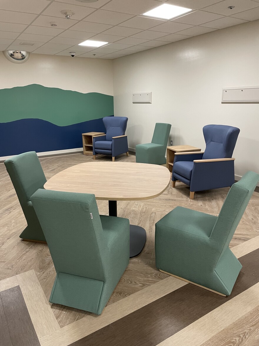 The new psych unit has a common area for treatment with calming colors. The annex will serve adults in the community.