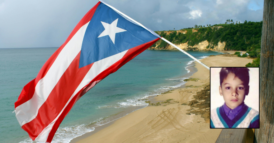 The flag of Puerto Rico and the author as a child. While the halftime show centered Puerto Rico, its message of representation resonated with Latino families of all backgrounds, including this Colombian-American family.