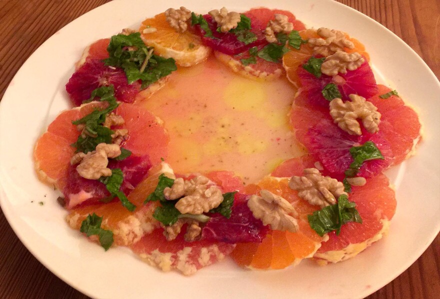 Kathy's citrus salad with mint vinaigrette. (Kathy Gunst for Here & Now)