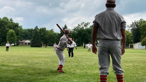 The Oregon Ganymedes up to bat at Malta’s 3rd Annual Vintage Baseball Exhibition.