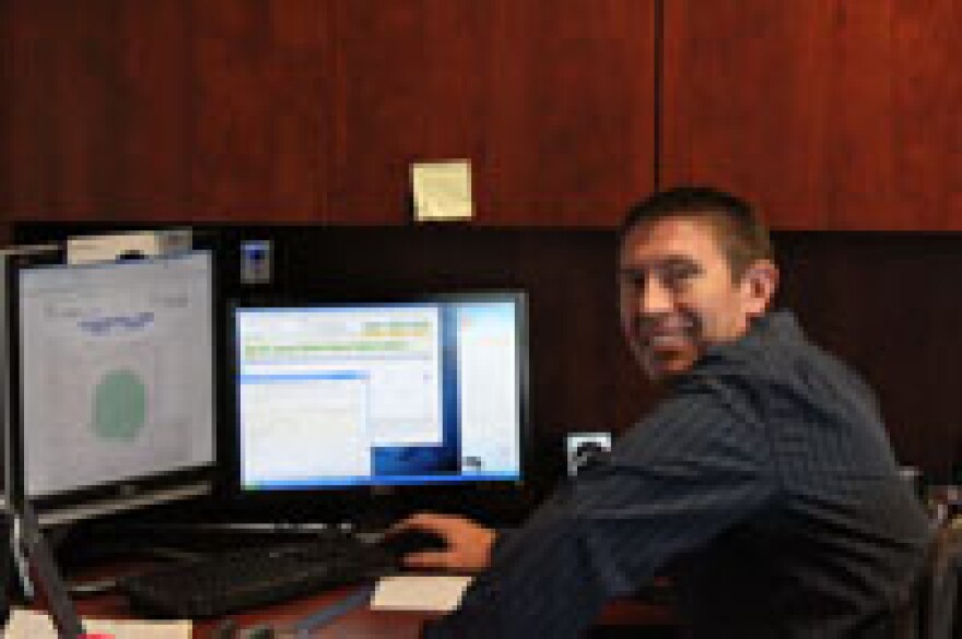 Jason Tatge in his office at Farms Technology's headquarters in Overland Park, Kan.
