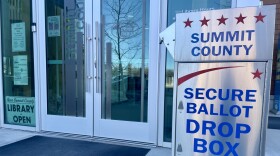 A Summit County ballot drop box is located at the entrance to the library and county services building in Kamas on Main Street.
