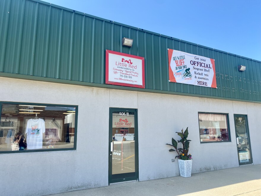 Little Red Embroidery is preparing for RAGBRAI to come into Sergeant Bluff this weekend. Owner Jennifer Rassel said the store has been rearranged to show off RAGBRAI merchandise.