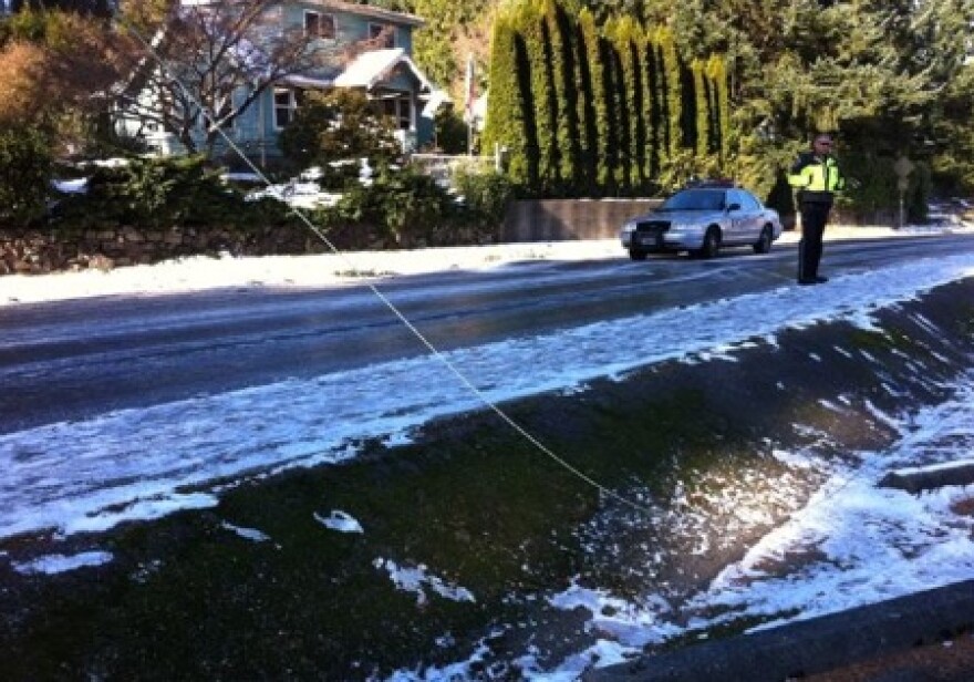 This downed powerline in Bremerton was still live when this photo was shot by reporter Josh Farley Tuesday and shared on Twitter.of the Kitsap Sun