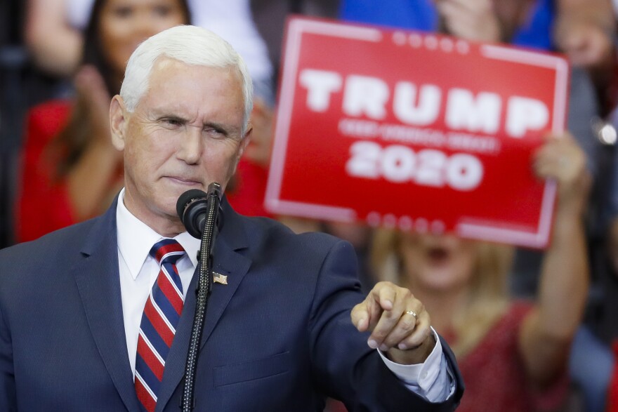 Vice President Mike Pence speaks at a campaign rally at U.S. Bank Arena, Thursday, Aug. 1, 2019, in Cincinnati. 