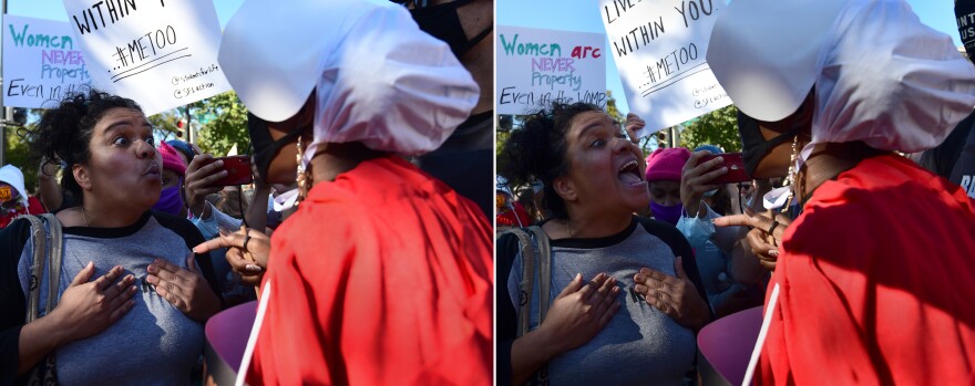 A pro-life supporter argues with pro-choice advocates in Washington D.C.