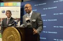 Roy Watson, Jr., a vice president at Blue Cross NC, speaks Friday afternoon after the N.C. State Health Plan Board of Trustees voted to re-install the insurer as the plan's third party administrator beginning in 2028. State Treasurer Brad Briner said Blue Cross was a clear standout in response to the state's RFP.