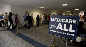 Supporters line up to get into a news conference held by Sen. Bernie Sanders, I-Vt., and other Democratic Senators on Capitol Hill in Washington, Sept. 13, 2017, to unveil their "Medicare-for-all" legislation to overhaul health care. (Andrew Harnik/AP)