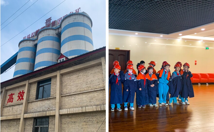 Left: A processing facility at the former Jinhua Coal Mine, one of the smaller mines merged to form a state holding company last year in a bid to rescue the province's ailing coal sector. Right: Schoolchildren visit the Nanshan coal mine, which recently opened to tourists. Large deposits remain, but stricter environmental regulations and a focus on renewable energy have slowed down mine activity.