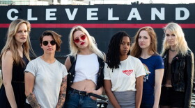 Alison Tomin of AJ & The Woods (left), Madeline Finn of the Whiskey Hollow, Charity Cunningham of Samfox, Cathalyn of The Katy, comedian Megan Brautigam, and Jenna Fournier of Niights
