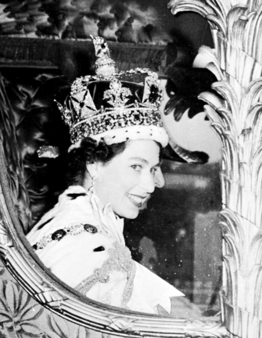 Queen Elizabeth II is seen after being crowned at Westminster Abbey in London on June 2, 1953. Elizabeth was proclaimed queen in 1952 at age 25.