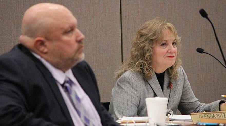 State Superintendent Glenda Ritz and fellow State Board of Education member Byron Ernest listen during December's meeting.