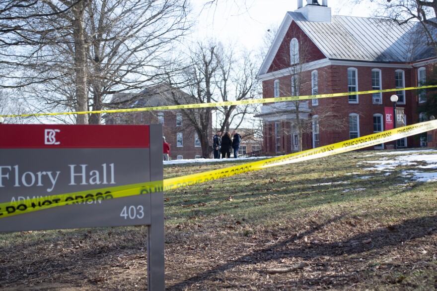 The area outside Flory and Memorial halls was taped off on the day of the shooting.