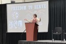 Dr. Kelly Mezurek presents on the four Medal of Honor recipients from the 5th United States Colored Infantry Regiment at the Major General Robert S. Beightler Armory in Columbus.