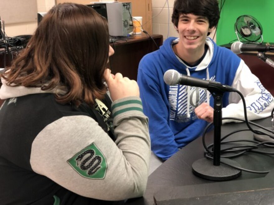 Trey Keys, right, sits with a fellow student at Tyler Consolidated High School. Both shared their thoughts about the survey questions with 100 Days in Appalachia.