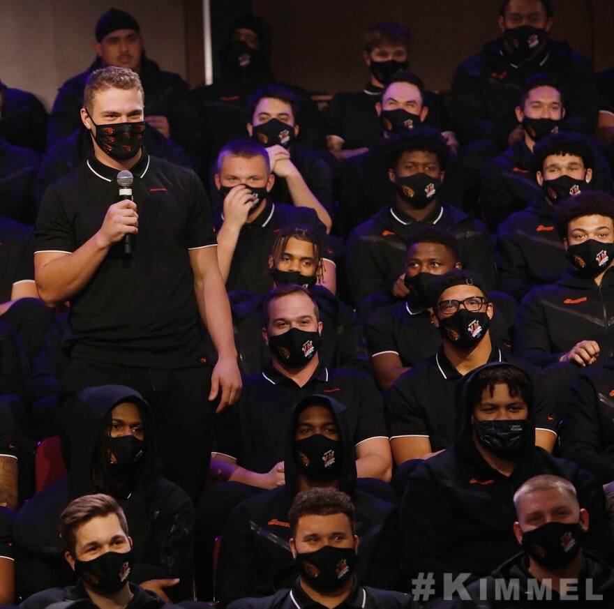 The Oregon State Football team appeared on Jimmy Kimmel Live on Thursday, Dec. 16, 2021 ahead of their appearance in the Jimmy Kimmel LA Bowl.