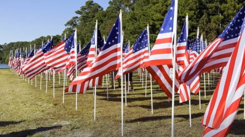 Decorations ahead of the Memorial Day holiday in Myrtle Beach, South Carolina.