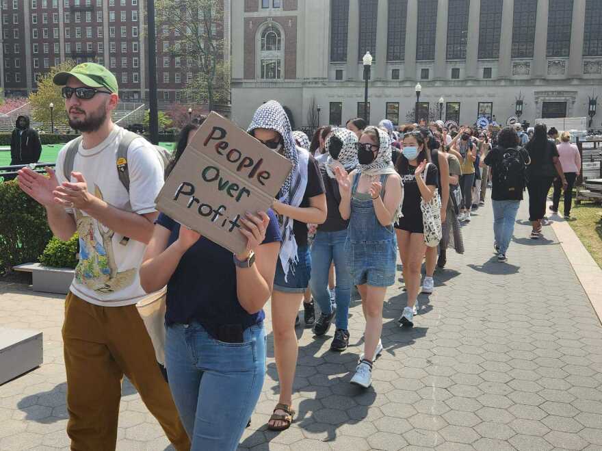 Hundreds of students at a pro-Palestinian demonstration at Columbia University's campus.