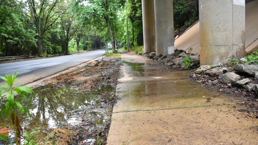 This sidewalk on Andrill Terrace continues to flood after the N.C. Department of Transportation plugged two stormwater pipes on N.C. 16.