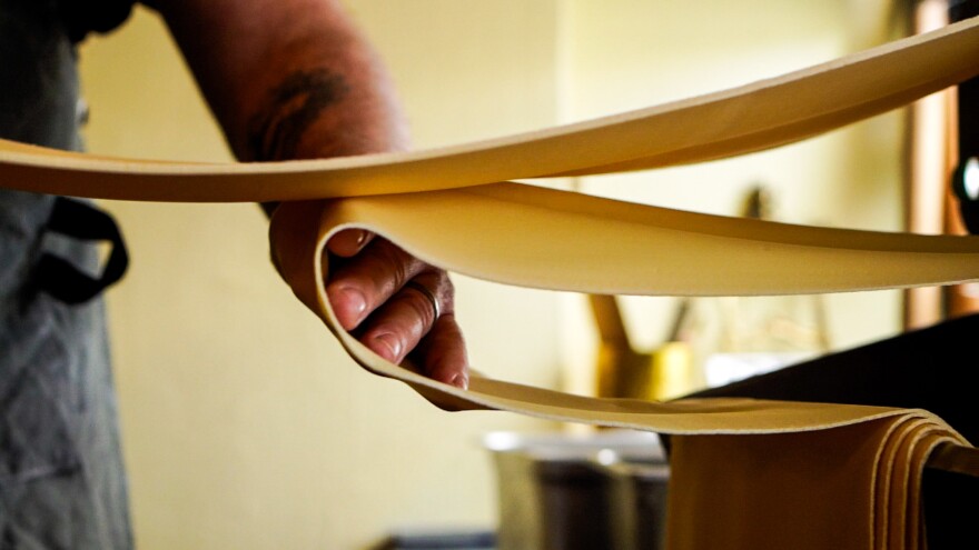 In the morning light, Mike Easton gently overlaps sheets of pasta between his hands at Bar Bacetto in Waitsburg.