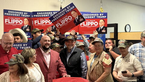 Republican CD2 candidate David Flippo at his primary election victory speech in Reno, Nevada, on June 9, 2026.