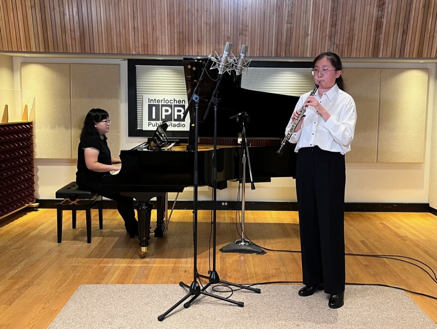 Oboist and Interlochen Arts Academy junior Shiyi Song performs in IPR's Studio A with collaborative pianist Ya-Ju Chuang