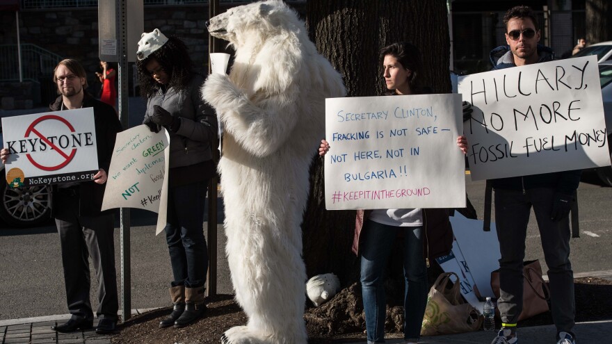 Environmental activists protest the proposed Keystone XL pipeline in Washington, D.C., earlier this year.