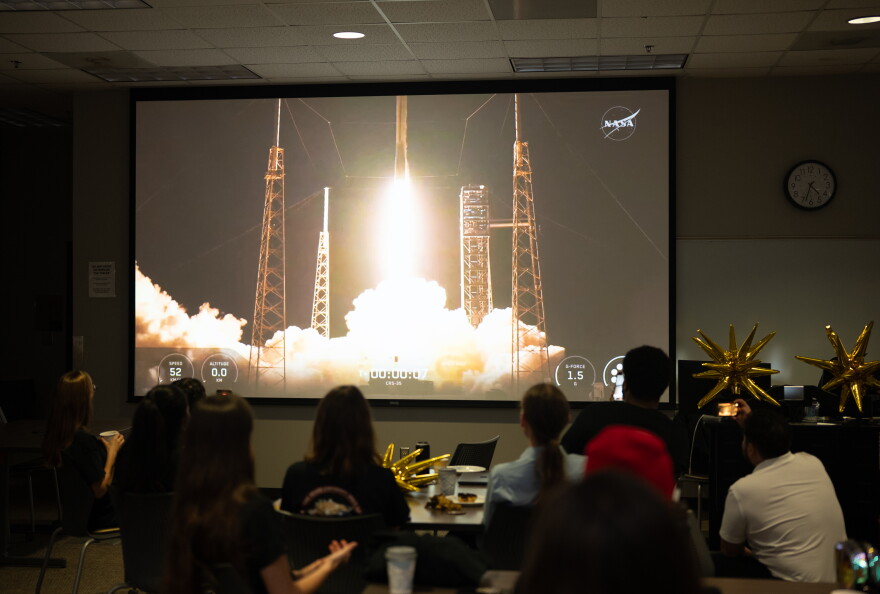 TSU Students watch a Falcon 9 rocket launch with their satellite on board.