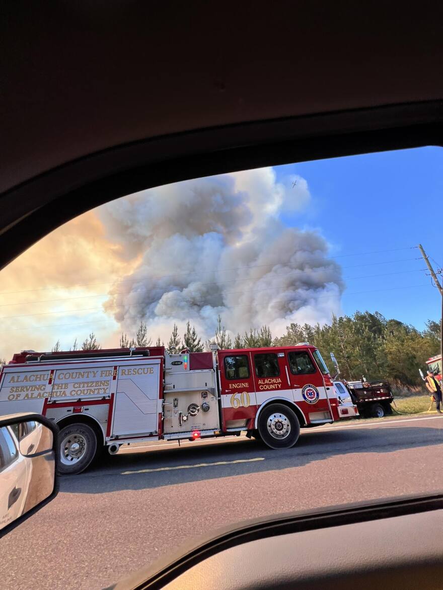 SR-26 fire smoke and Alachua County Fire Rescue engine