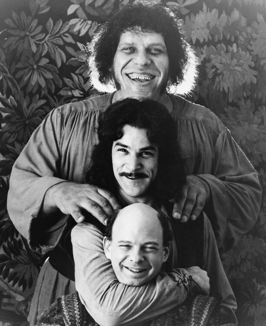 Wallace Shawn (bottom) appeared alongside Mandy Patinkin and Andre the Giant (top) in the 1987 cult classic <em>The Princess Bride</em>.