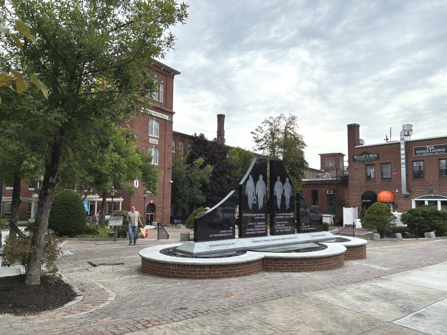 The new memorial stands in the Cocheco Mill Courtyard in Dover. It honors the lives lost in Sept. 11 the attacks, including four people with ties to Dover.