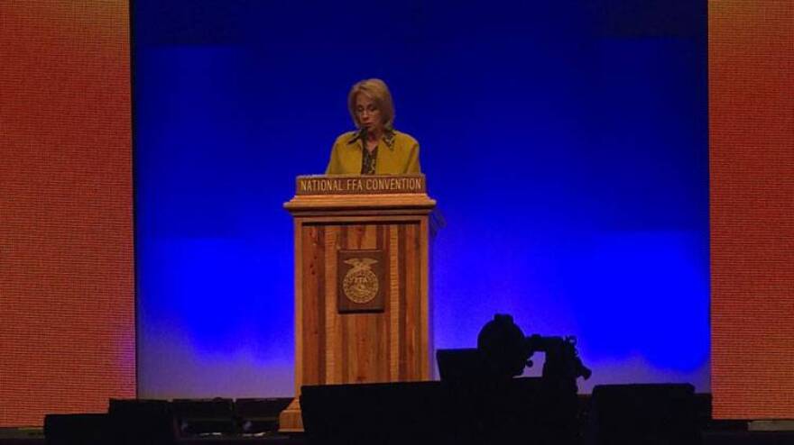 DeVos spoke to thousands of students at the National FFA convention in Indianapolis on Friday, Oct. 27.