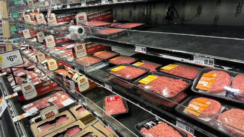 Packages of ground beef are displayed at a grocery store in Oklahoma City.