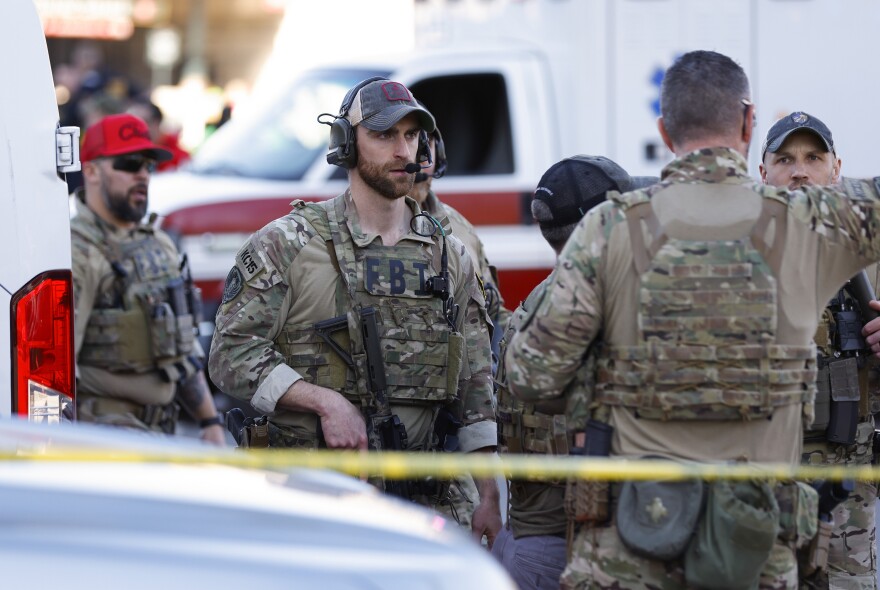 Law enforcement respond to a shooting at Union Station during the Kansas City Chiefs Super Bowl LVIII victory parade.