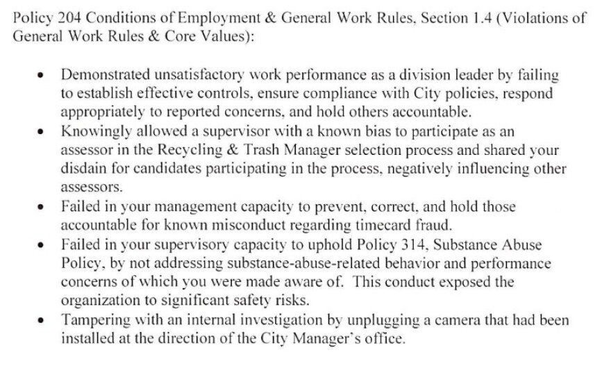 From the termination letter for Porter.
