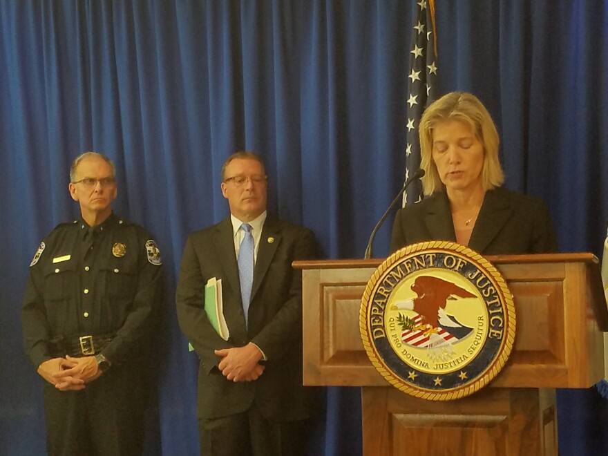 Pictured left to right: LMPD Chief Steve Conrad, ATF Special Agent Stuart Lowrey and FBI Special Agent Amy Hess