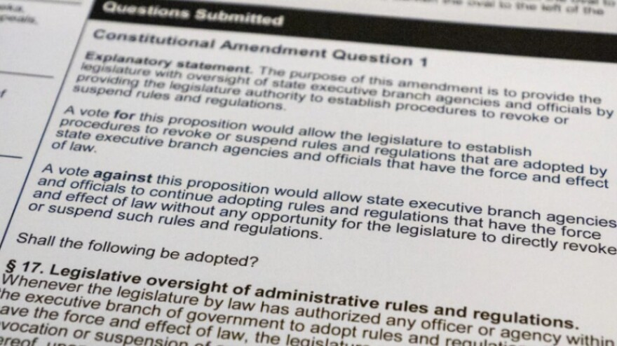 Kansas voters easily endorsed an amendment Tuesday to the Kansas Constitution on election of sheriffs, but a proposed amendment granting the Legislature more control of state rules and regulations appeared headed for defeat with 99% of precincts reporting. (Photo by Sherman Smith, Kansas Reflector)