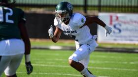 Action shot of Jordan Bishop during football game
