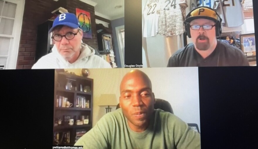 Michael G. Long (top left) and Dr. Yohuru Williams (bottom). co-authors of "Call Him Jack: The Story of Jackie Robinson, Black Freedom Fighter", join SportsJam with Doug Doyle