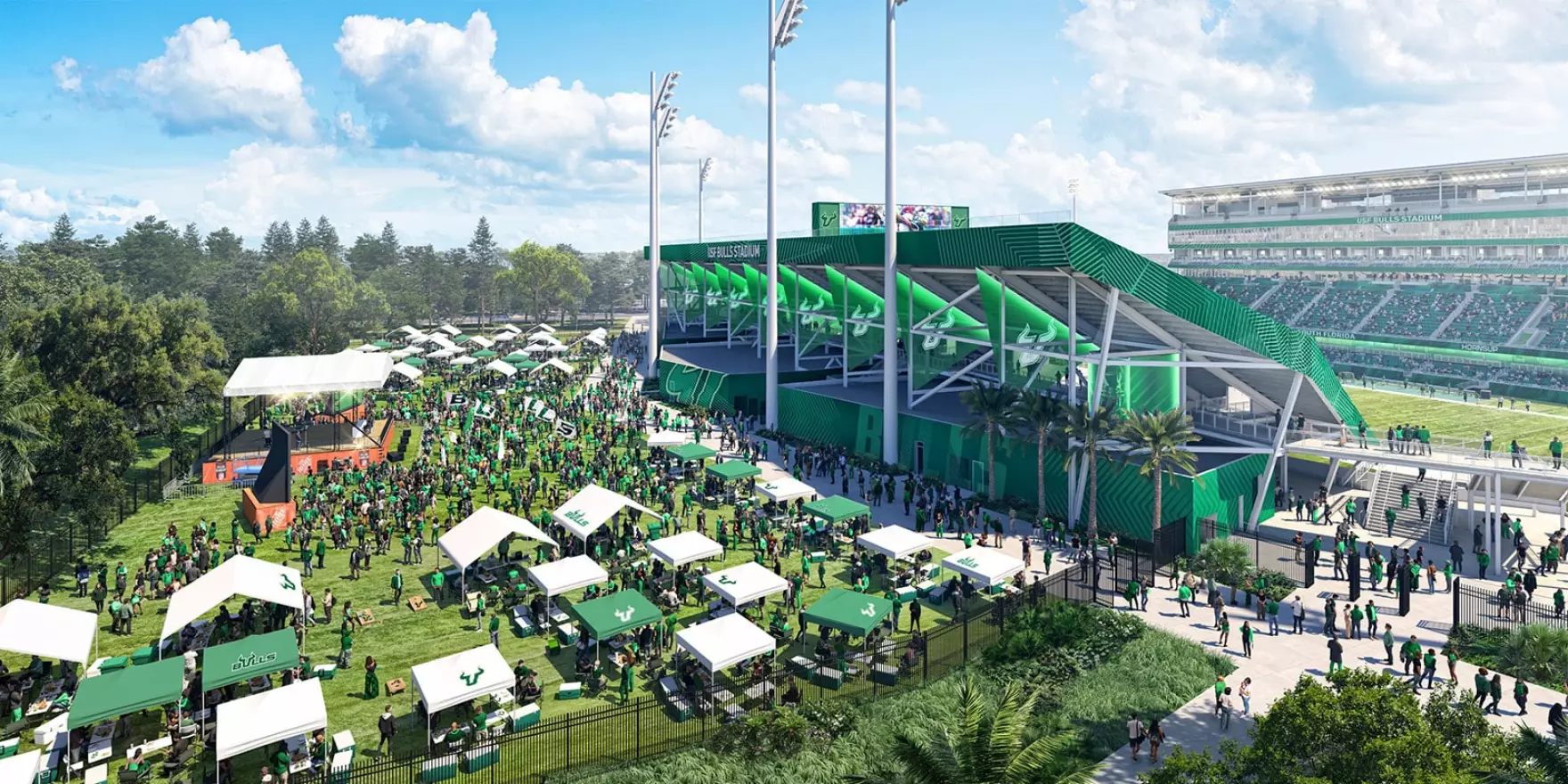 A artist's rendering shows fans outside the USF football stadium, which is under construction on the Tampa campus.