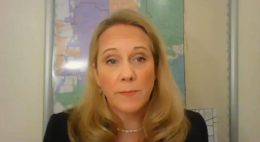 Rep. Deanne Mazzochi, R-Elmhurst, speaks at a virtual news conference Thursday in which Republicans once again called for subpoenas of House Speaker Michael Madigan and others to testify before a House special investigating committee.