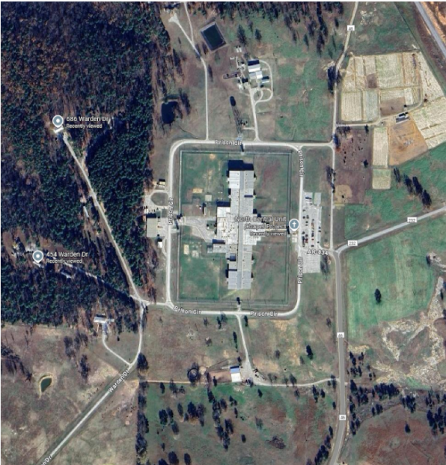 A photograph of the North Central Unit, right of the small trail Hardin took into the woods.