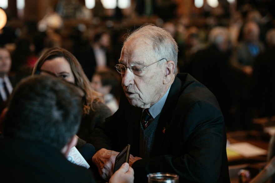 Sen. Chuck Grassley visits the Iowa Statehouse for the start of the 2025 legislative session. The Republican sits on the Senate Agriculture, Nutrition and Forestry Committee.