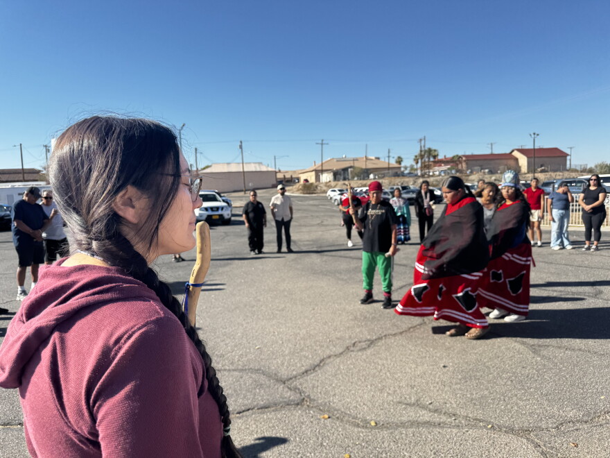 Activist Erica Lin’hendel taking the blessings and teachings in at the Quechan Tribal Chamber.
